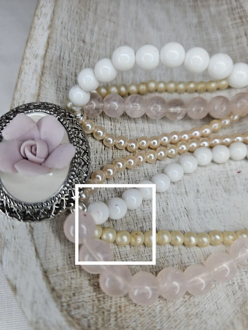 Vtg 1928 Jewelry Co Rose Quartz Pearl Multi Strand Choker Flower Necklace GUC